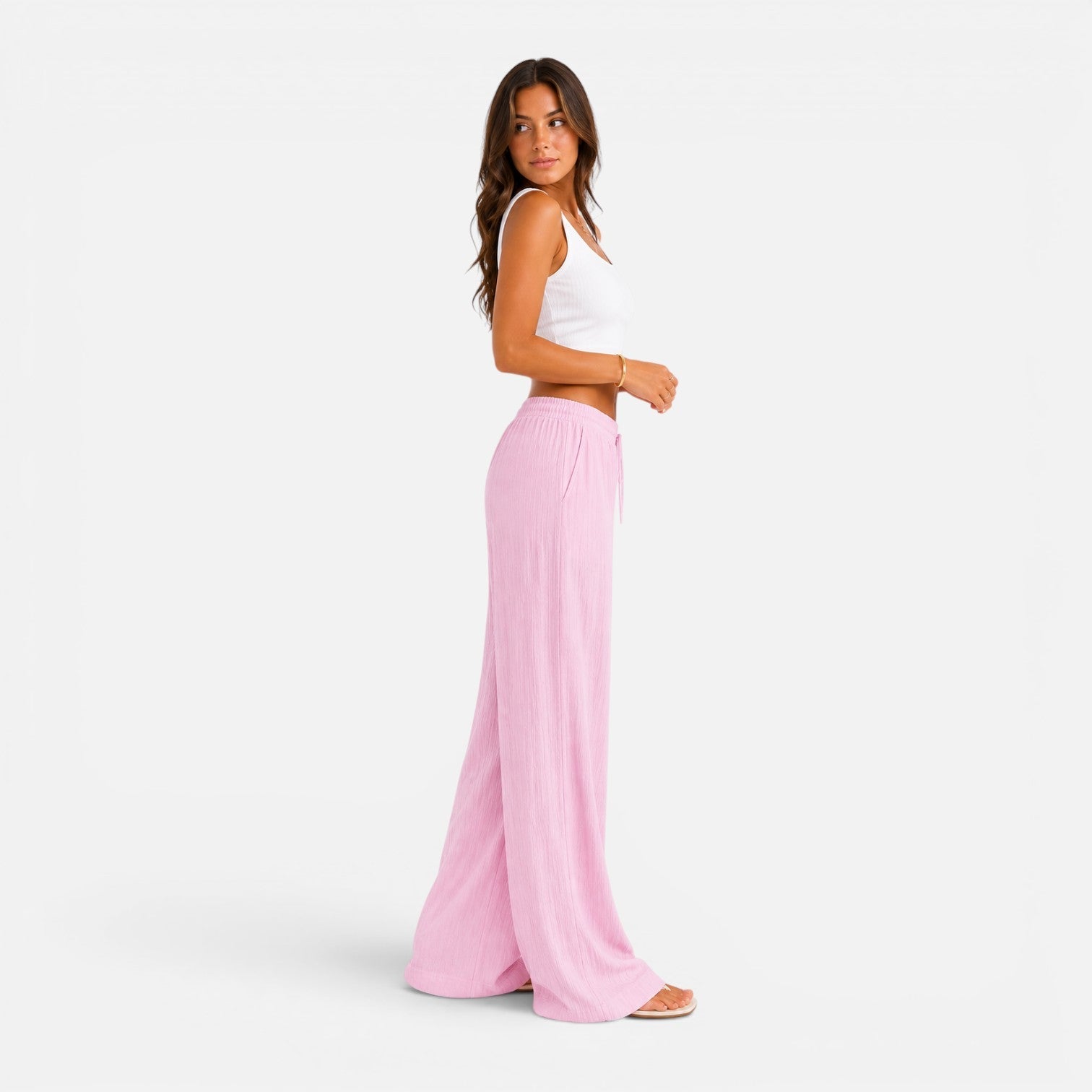 Pantalón ancho para mujer con cintura elástica, ajuste cómodo casual