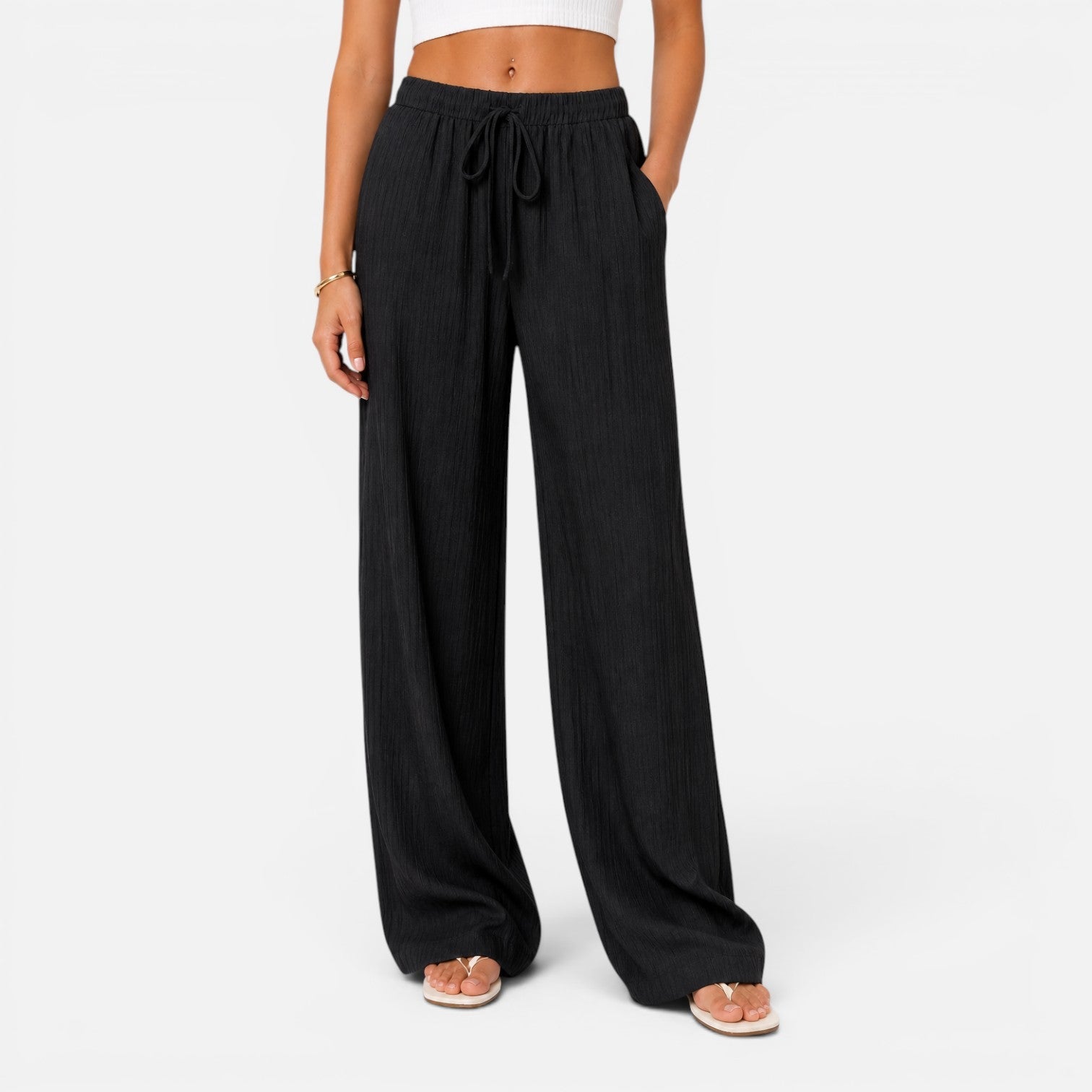 Pantalón ancho para mujer con cintura elástica, ajuste cómodo casual