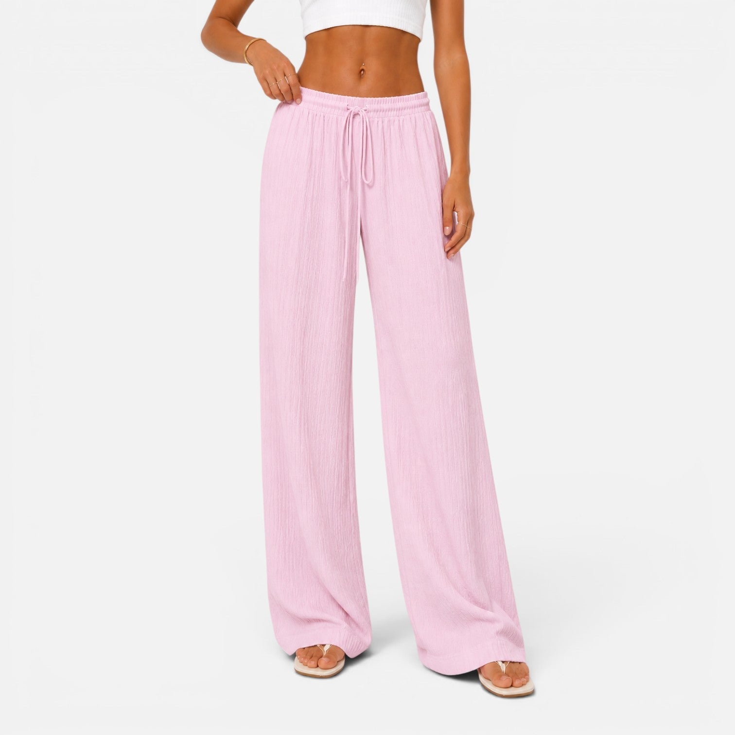 Pantalón ancho para mujer con cintura elástica, ajuste cómodo casual