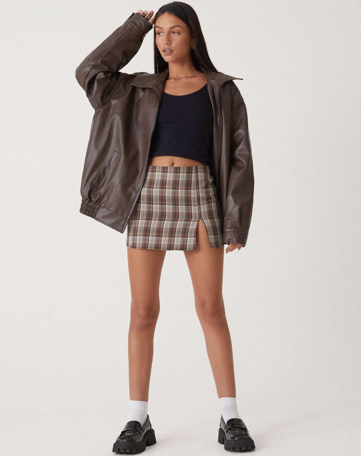 Blouson bomber de luxe pour femme en cuir avec coupe oversize