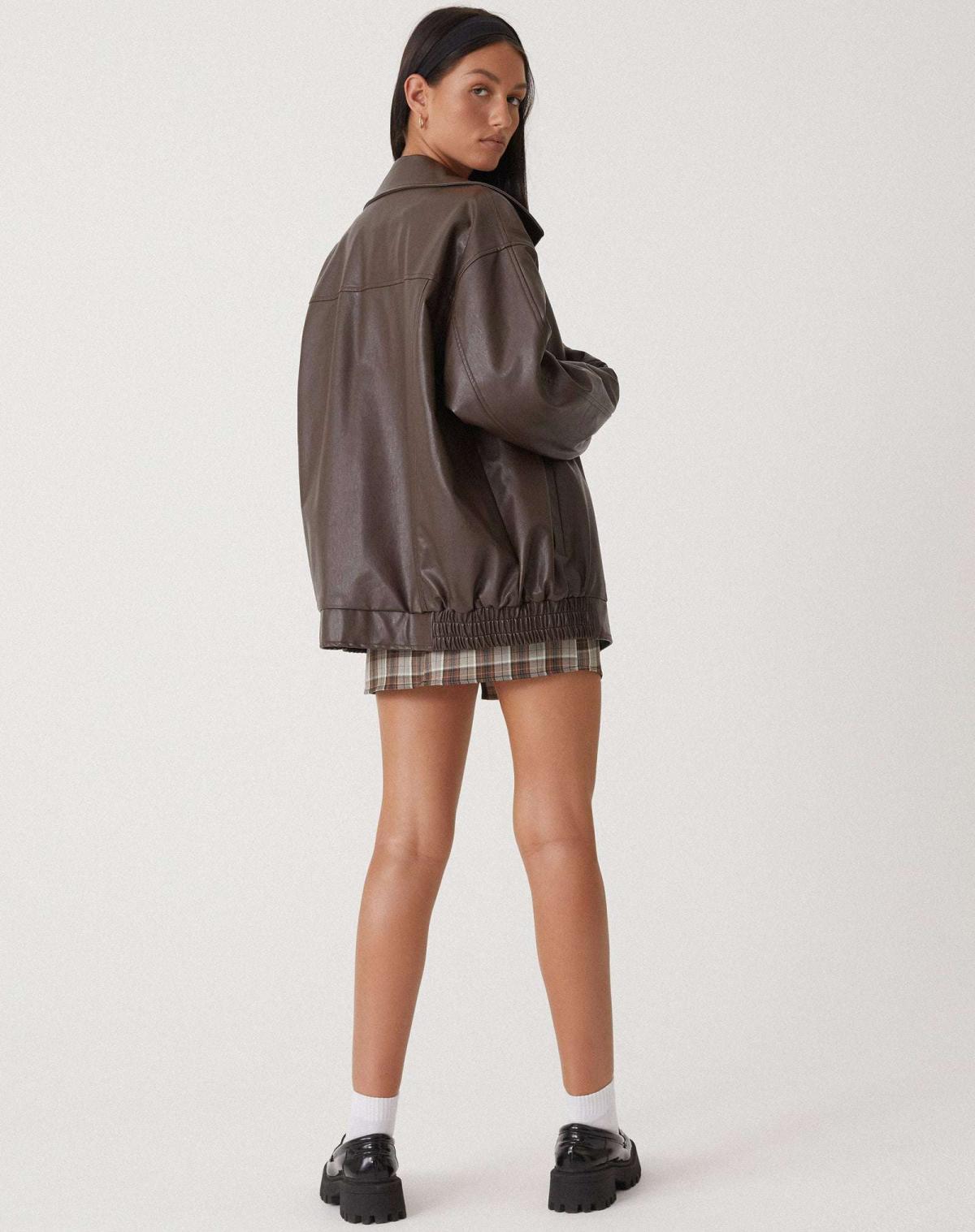 Blouson bomber de luxe pour femme en cuir avec coupe oversize